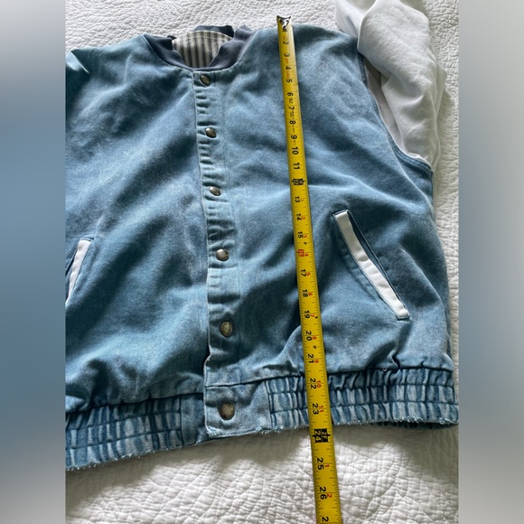 Vintage 1990s Varsity Bomber Style Denim Jacket Mens Medium Womens up to XL - Picture 4 of 13